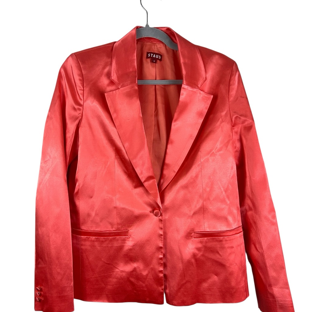 Staud Women's Vibrant Coral Satin Blazer
